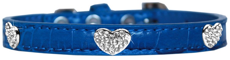 Croc Crystal Heart Dog Collar Blue Size 18